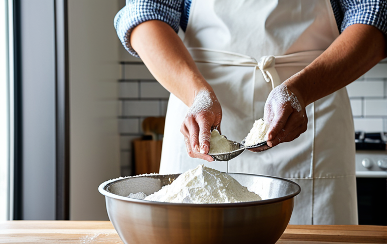 A professional baker, fully clothed in a modest kitchen apron over a clean, professional shirt, meticulously creaming high-quality unsalted butter and powdered sugar in a stainless steel mixing bowl. Their hands are well-formed and perfectly proportionate, engaged in a natural pose, demonstrating precise attention to detail. The background features a clean, well-lit modern kitchen with natural light streaming through a window. The scene conveys a sense of dedication to quality baking and craftsmanship. safe for work, appropriate content, fully clothed, professional, perfect anatomy, correct proportions, natural body proportions, proper finger count, high quality, professional photography, realistic.