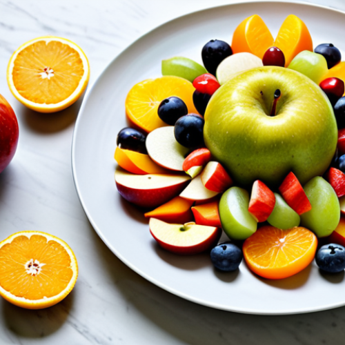 Home 6 ** A vibrant fruit salad with colorful apples, oranges, grapes, and papayas, drizzled with honey and lemon juice. safe for work, appropriate content, fully clothed, family-friendly, professional photography, high quality, perfect anatomy, natural proportions.
**