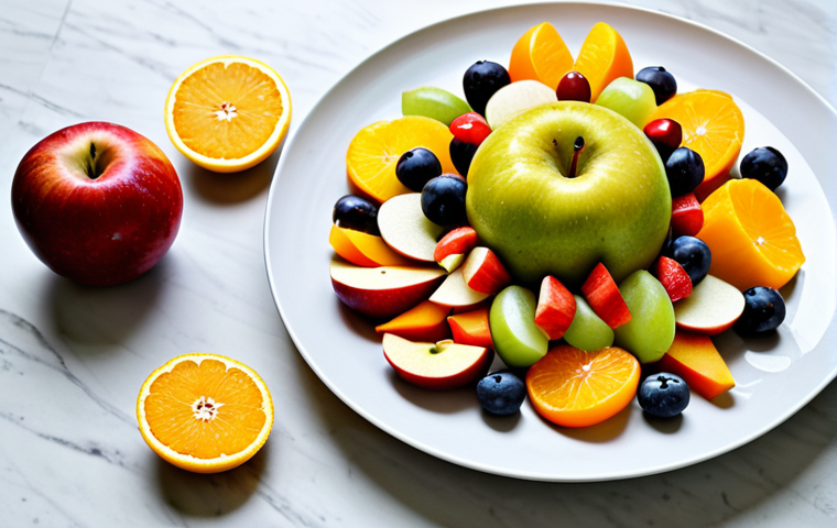 ** A vibrant fruit salad with colorful apples, oranges, grapes, and papayas, drizzled with honey and lemon juice. safe for work, appropriate content, fully clothed, family-friendly, professional photography, high quality, perfect anatomy, natural proportions.

**