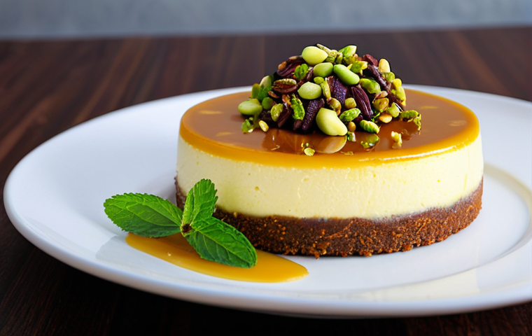 고급 디저트 판매처 - **Image Prompt: Fusion Dessert - Nolen Gur Cheesecake with a Modern Twist**
    A highly detailed, v...