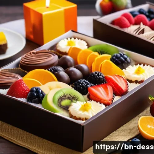 프리미엄 디저트 상자 - A premium dessert box artistically arranged with a variety of Bengali sweets including chocolate tru...