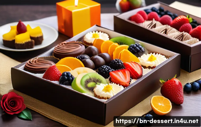 프리미엄 디저트 상자 - A premium dessert box artistically arranged with a variety of Bengali sweets including chocolate tru...